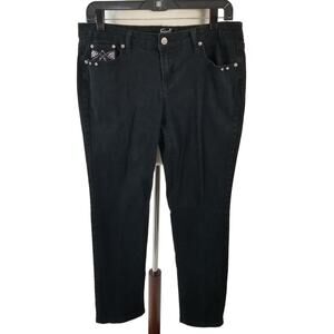 Earl Black Jeans Bling Rhinestone Embellished Pockets Skinny Size 12 P